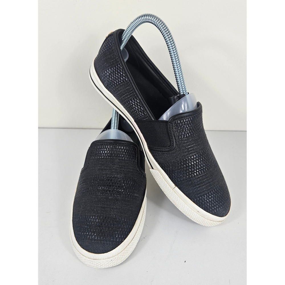 LRL Lauren Ralph Lauren Jinny Womens 7 Black Slip On Sneakers Shoes Gold Logo